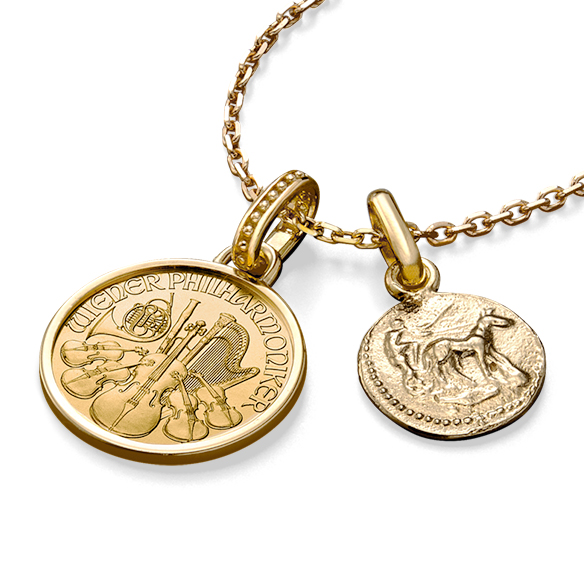 【数量限定 550個】ウィーン金貨ハーモニー1/25オンス ペンダント K18チャーム(リバーシブル)付