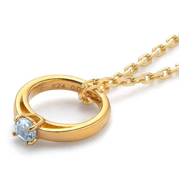 純金 誕生石ベビーリングペンダントトップ（3月の誕生石：アクアマリン）