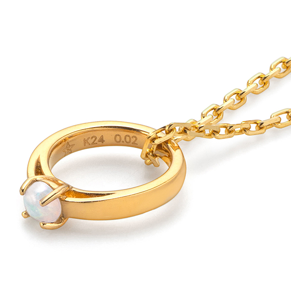 純金 誕生石ベビーリングペンダントトップ（10月の誕生石：オパール）