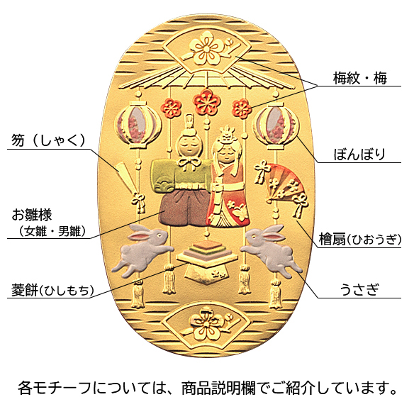 純金彩色小判額 「桃の節句」