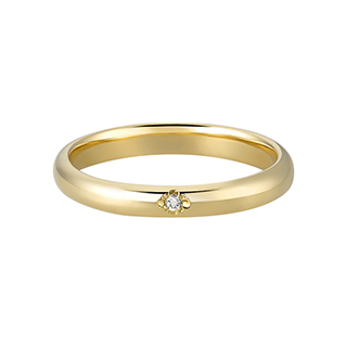 〔K18 カラーゴールドリング〕K18 リング イエローゴールド (幅約2.8mm) ダイヤモンド1石