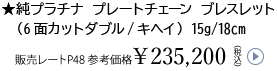 ★純プラチナ プレートチェーン ブレスレット（6面カットダブル/キヘイ）15g/18cm販売レートP48 参考価格￥235,200
